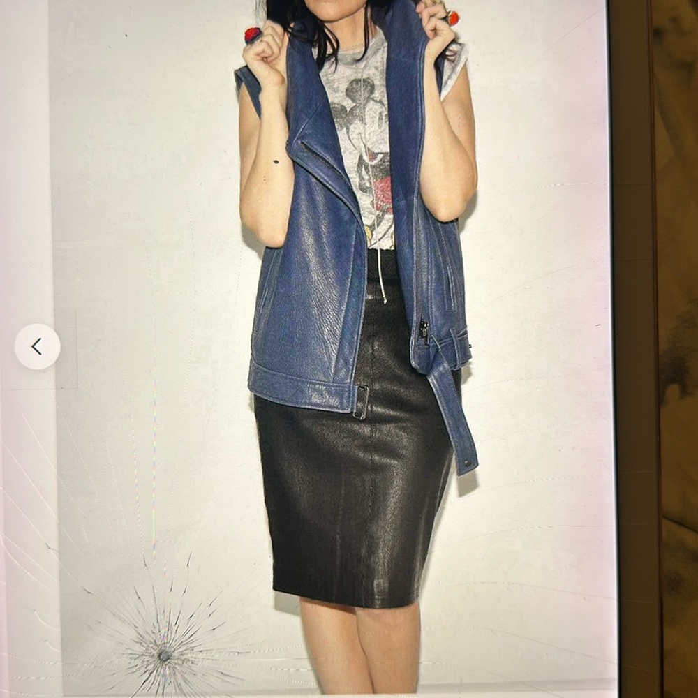 Helmut Lang Sleeveless Blue Leather Moto Vest - Women's Jacket